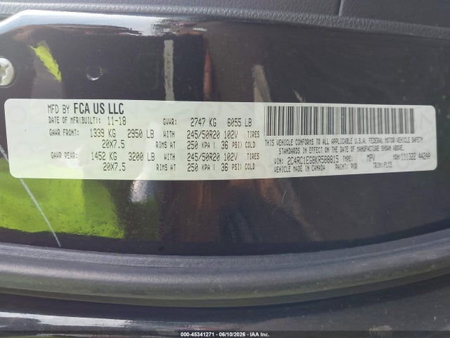 45341271 :رقم المزاد ، 2C4RC1EG8KR588815 vin ، 2019 Chrysler Pacifica Touring L Plus مزاد بيع