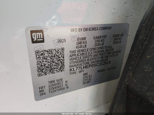 KL77LHEP0SC312618 Chevrolet Trax Fwd Lt