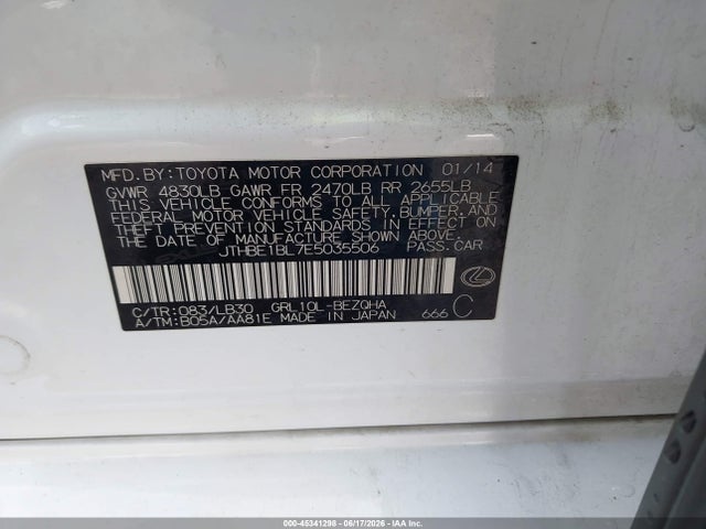 45341298 :رقم المزاد ، JTHBE1BL7E5035506 vin ، 2014 Lexus Gs 350 مزاد بيع