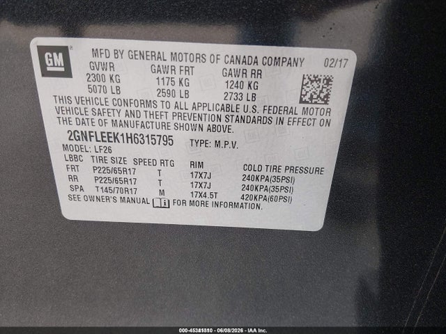 2GNFLEEK1H6315795 Chevrolet EQUINOX LS
