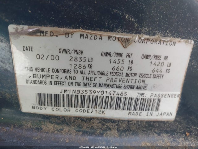 Продаж на аукціоні авто 2000 Mazda Mx-5 Miata Ls/special Edition, vin: JM1NB3539Y0147465, номер лоту: 45341325