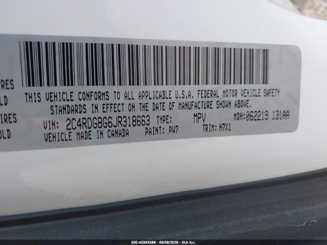 Продаж на аукціоні авто 2018 Dodge Grand Caravan Se, vin: 2C4RDGBG6JR318663, номер лоту: 45341344