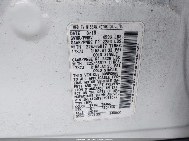 JN8AT2MT9LW011077 Nissan Rogue Sv Fwd