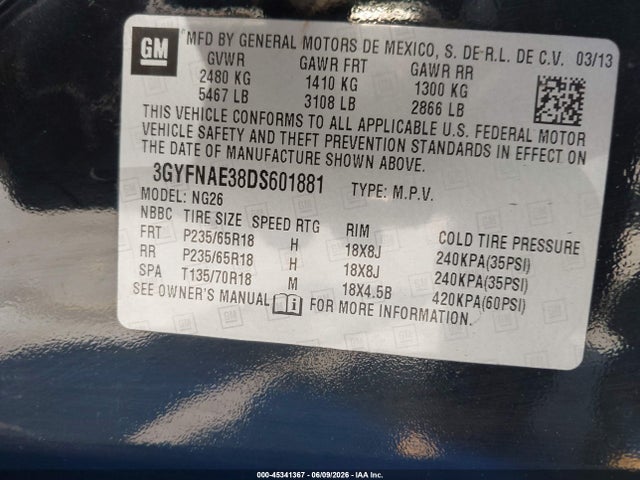 Aukcja sprzedaży 2013 Cadillac Srx Standard, vin: 3GYFNAE38DS601881, numer aukcji: 45341367