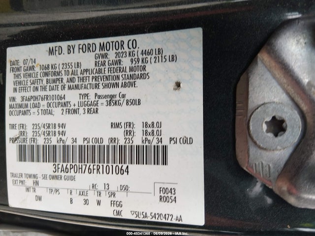 Auction sale of the 2015 Ford Fusion Se, vin: 3FA6P0H76FR101064, lot number: 45341368