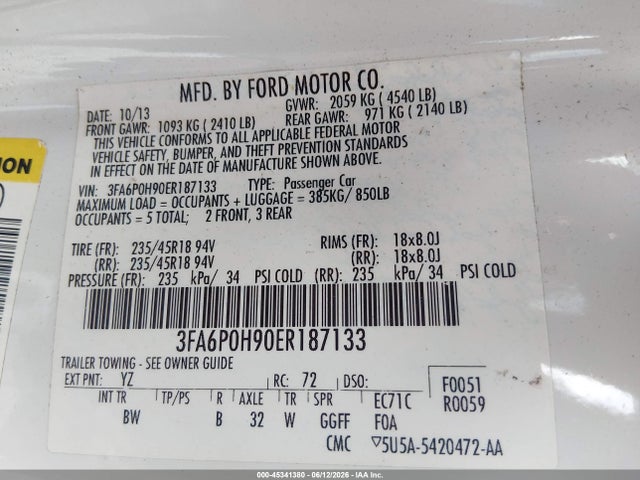 Продажа на аукционе авто 2014 Ford Fusion Se, vin: 3FA6P0H90ER187133, номер лота: 45341380