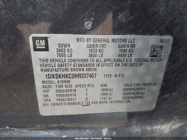 Chevrolet Suburban Lt 2017 1GNSKHKC0HR337467 Image 9