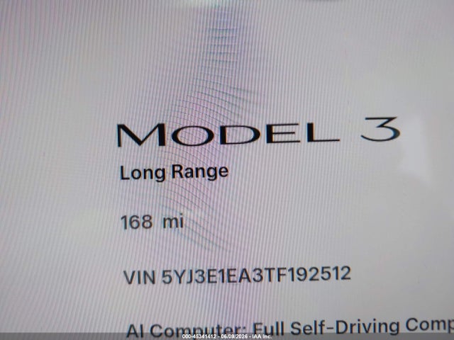 Продажа на аукционе авто 2026 Tesla Model 3 Premium Rear-wheel Drive/rear-wheel Drive, vin: 5YJ3E1EA3TF192512, номер лота: 45341412