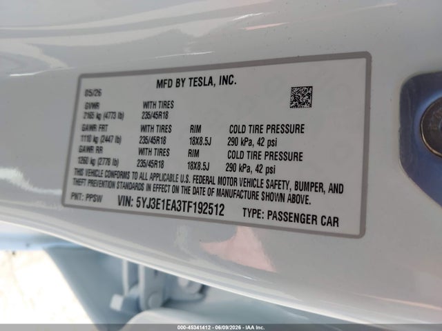 Продажа на аукционе авто 2026 Tesla Model 3 Premium Rear-wheel Drive/rear-wheel Drive, vin: 5YJ3E1EA3TF192512, номер лота: 45341412