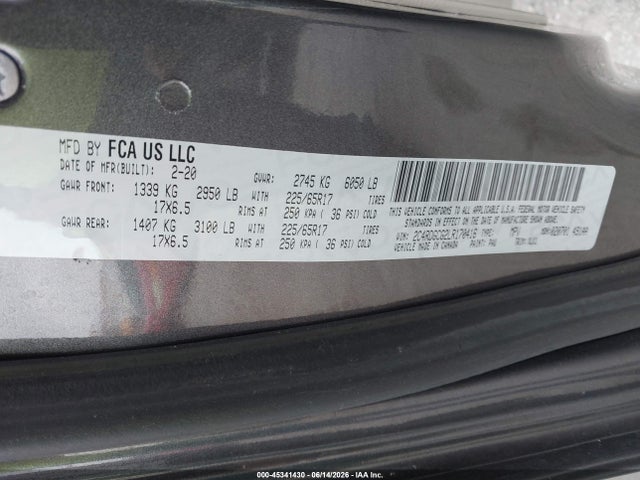 Aukcja sprzedaży 2020 Dodge Grand Caravan Sxt, vin: 2C4RDGCG2LR170416, numer aukcji: 45341430