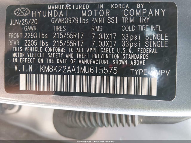 2021 Hyundai Kona Sel მანქანა იყიდება აუქციონზე, vin: KM8K22AA1MU615575, აუქციონის ნომერი: 45341445