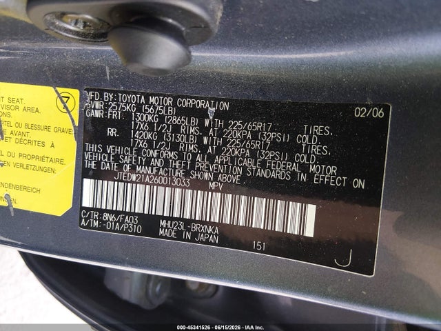 Продажа на аукционе авто 2006 Toyota Highlander Hybrid V6, vin: JTEDW21A260013033, номер лота: 45341526