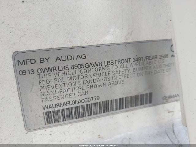 45341539 :رقم المزاد ، WAUBFAFL0EA050779 vin ، 2014 Audi A4 2.0t Premium مزاد بيع