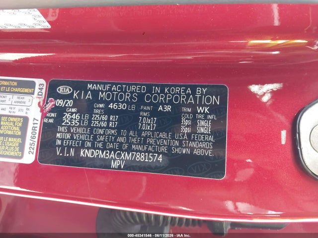 Продажа на аукционе авто 2021 Kia Sportage Lx, vin: KNDPM3ACXM7881574, номер лота: 45341546