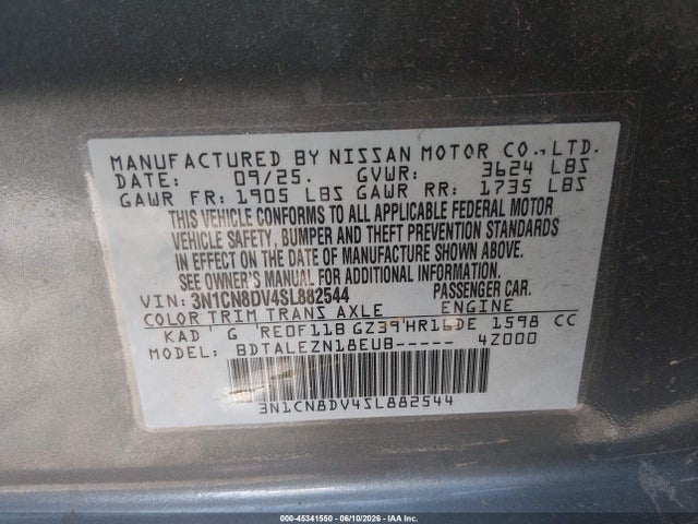 Nissan Versa 1.6 S 2025 3N1CN8DV4SL882544 Image 9