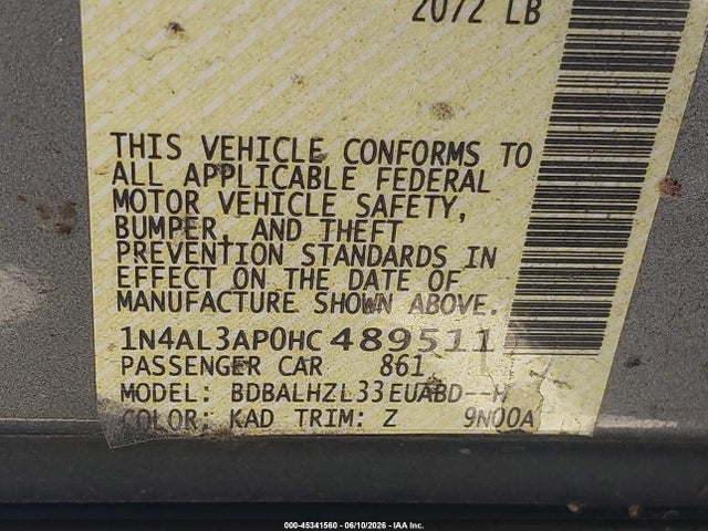 1N4AL3AP0HC489511 Nissan Altima 2.5 Sr