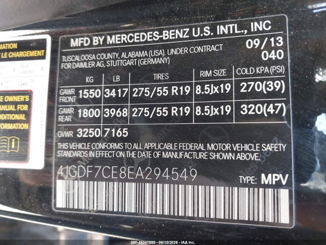 Продаж на аукціоні авто 2014 Mercedes-benz Gl 450 4matic, vin: 4JGDF7CE8EA294549, номер лоту: 45341588