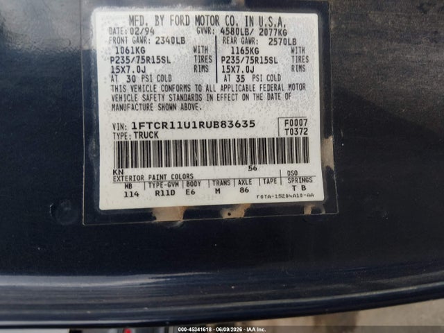 Aukcja sprzedaży 1994 Ford Ranger, vin: 1FTCR11U1RUB83635, numer aukcji: 45341618