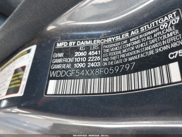 Auction sale of the 2008 Mercedes-benz C 300 Luxury/sport, vin: WDDGF54XX8F059797, lot number: 45341629