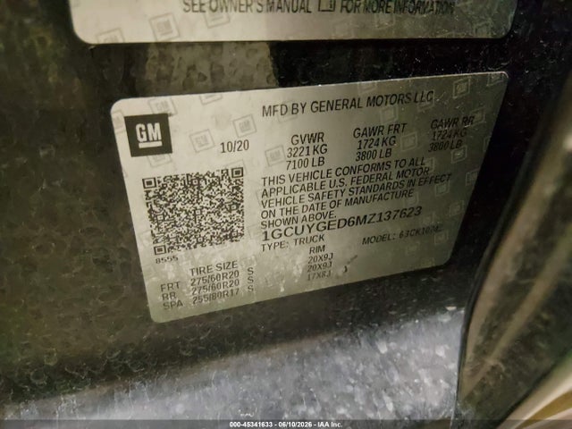 2021 Chevrolet Silverado 1500 4wd  Standard Bed Ltz მანქანა იყიდება აუქციონზე, vin: 1GCUYGED6MZ137623, აუქციონის ნომერი: 45341633