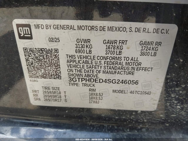 Продажа на аукционе авто 2025 Gmc Sierra 1500, vin: 3GTPHDED4SG246056, номер лота: 45341636