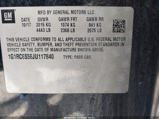 1G1RC6S56JU117840 Chevrolet VOLT LT
