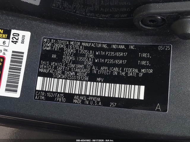 5TDKSKFC5SS191298 Toyota SIENNA LE