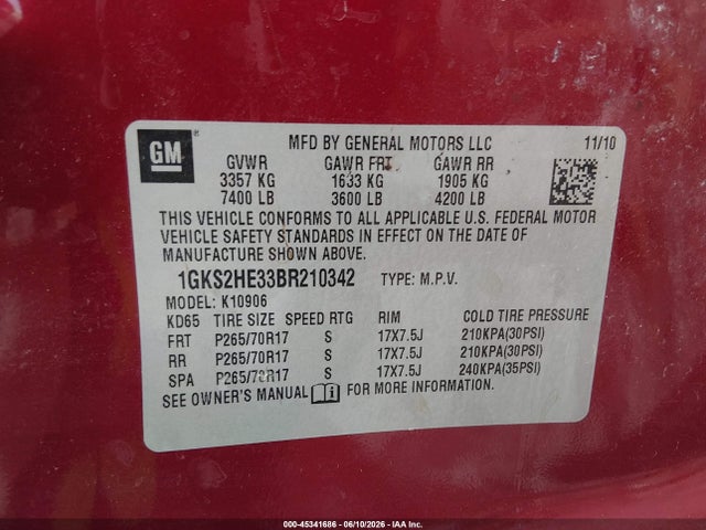Продаж на аукціоні авто 2011 Gmc Yukon Xl 1500 Sle, vin: 1GKS2HE33BR210342, номер лоту: 45341686