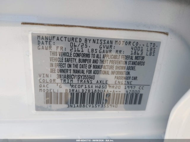3N1AB8CV1SY355940 Nissan SENTRA SV