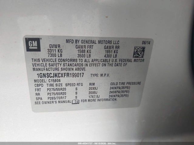 Chevrolet Suburban 1500 Lt 2015 1GNSCJKCXFR199017 Image 9