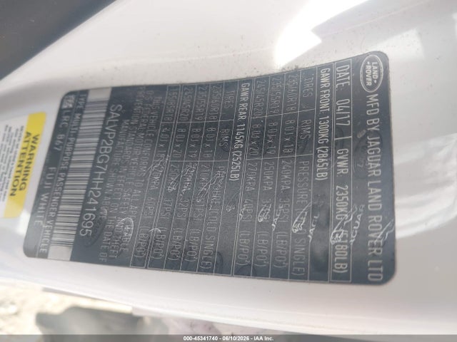 Aukcja sprzedaży 2017 Land Rover Range Rover Evoque Se/se Premium, vin: SALVP2BG7HH241695, numer aukcji: 45341740
