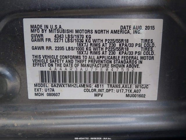Mitsubishi Outlander Sport Es 2015 4A4AR3AU7FE047592 Image 9