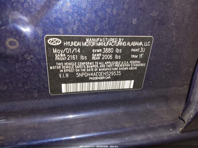 Aukcja sprzedaży 2014 Hyundai Elantra Se, vin: 5NPDH4AE0EH529535, numer aukcji: 45341771