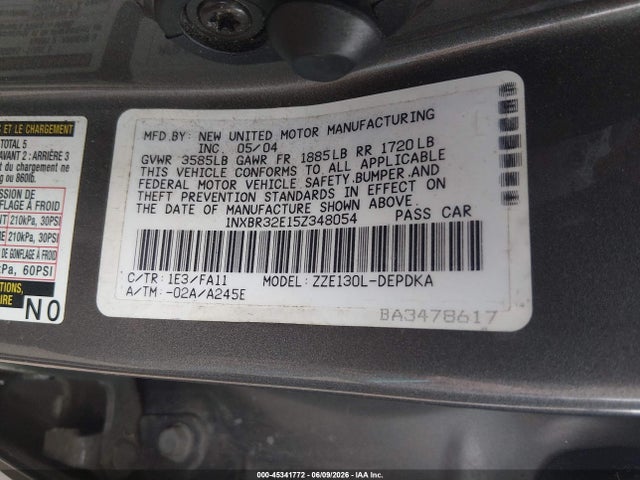 Auction sale of the 2005 Toyota Corolla Ce, vin: 1NXBR32E15Z348054, lot number: 45341772