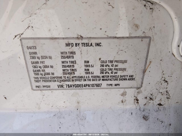 7SAYGDEE4PA107607 Tesla Model Y Awd/long Range Dual Motor All-wheel Drive