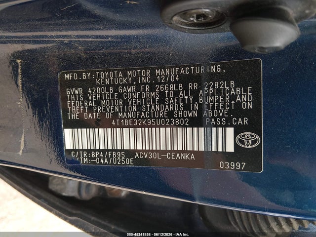 Продаж на аукціоні авто 2005 Toyota Camry Le, vin: 4T1BE32K95U023802, номер лоту: 45341858