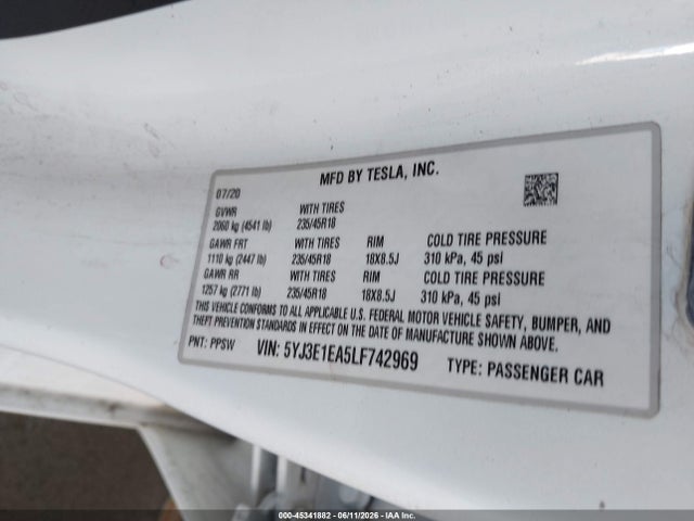 5YJ3E1EA5LF742969 Tesla Model 3 Standard Range Plus Rear-wheel Drive/standard Range Rear-wheel Drive