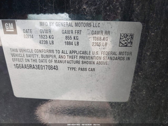 45341902 :رقم المزاد ، 1G6AA5RA3E0170843 vin ، 2014 Cadillac Ats Standard مزاد بيع