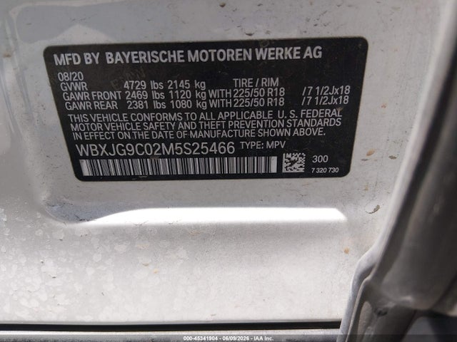 2021 Bmw X1 Xdrive28i მანქანა იყიდება აუქციონზე, vin: WBXJG9C02M5S25466, აუქციონის ნომერი: 45341904
