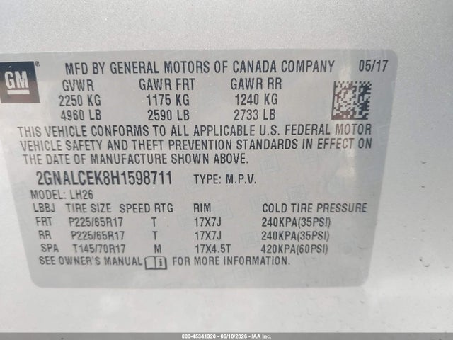 Chevrolet EQUINOX LT 2017 2GNALCEK8H1598711 Image 9