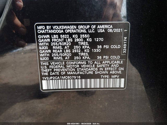 1V2JP2CA1MC607916 Volkswagen Atlas 2.0t Se W/technology