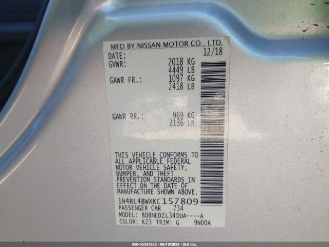 Nissan Altima 2.5 S 2019 1N4BL4BWXKC157809 Image 9