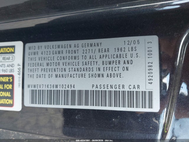 Продажа на аукционе авто 2006 Volkswagen Gti 2-door, vin: WVWEV71K36W102494, номер лота: 45341991