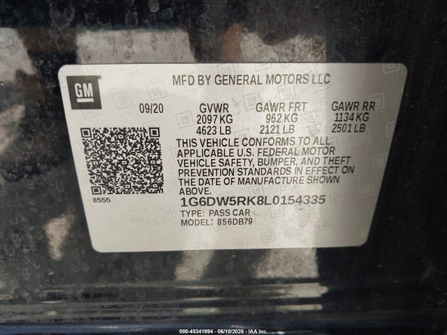 Auction sale of the 2020 Cadillac Ct5 Luxury, vin: 1G6DW5RK8L0154335, lot number: 45341994