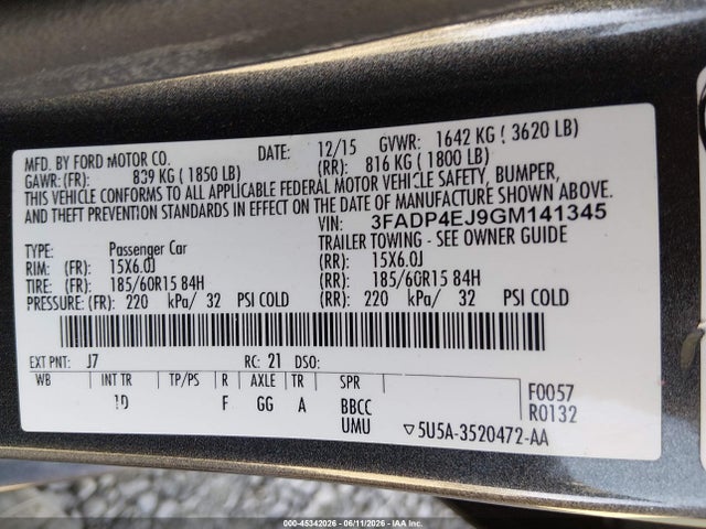 3FADP4EJ9GM141345 Ford FIESTA SE