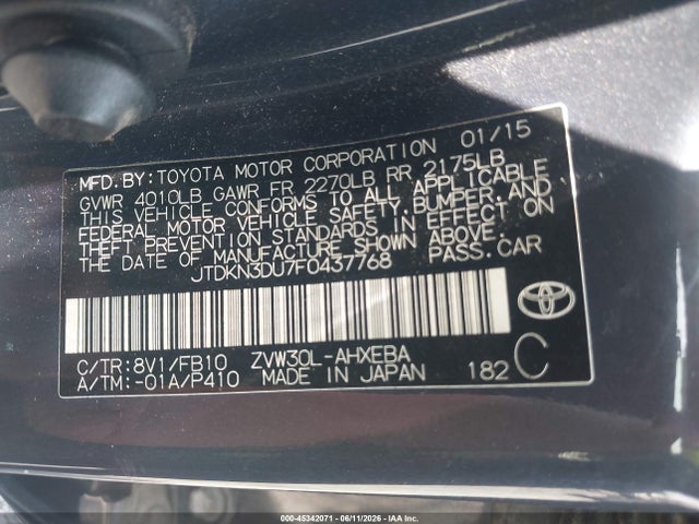 Продажа на аукционе авто 2015 Toyota Prius Two, vin: JTDKN3DU7F0437768, номер лота: 45342071