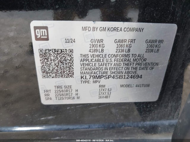 Продаж на аукціоні авто 2025 Chevrolet Trailblazer Fwd Lt, vin: KL79MPSP4SB124694, номер лоту: 45342110
