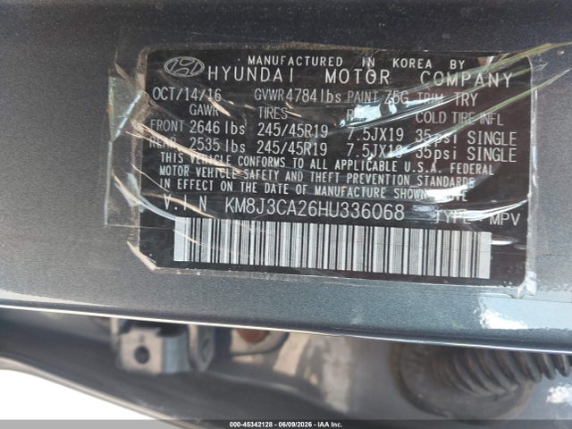 Продажа на аукционе авто 2017 Hyundai Tucson Sport, vin: KM8J3CA26HU336068, номер лота: 45342128