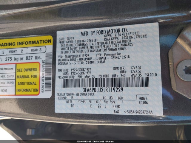 Ford Fusion Hybrid Se 2020 3FA6P0LU2LR119229 Image 9
