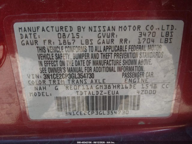 Nissan Versa Note S (sr)/s Plus/sl/sr/sv 2016 3N1CE2CP3GL354730 Image 9